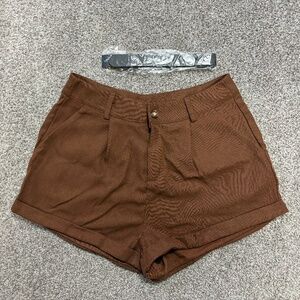 ROMWE Brown Linen Shorts w/ Belt